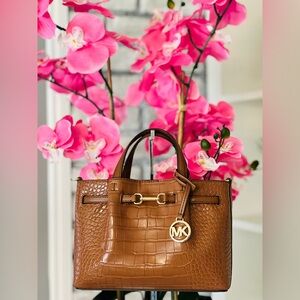 Michael Kors Tan Crocodile-Embossed Satchel